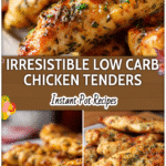 Tender Instant Pot chicken tenderloins with herbs and low carb sauce served on a white plate.